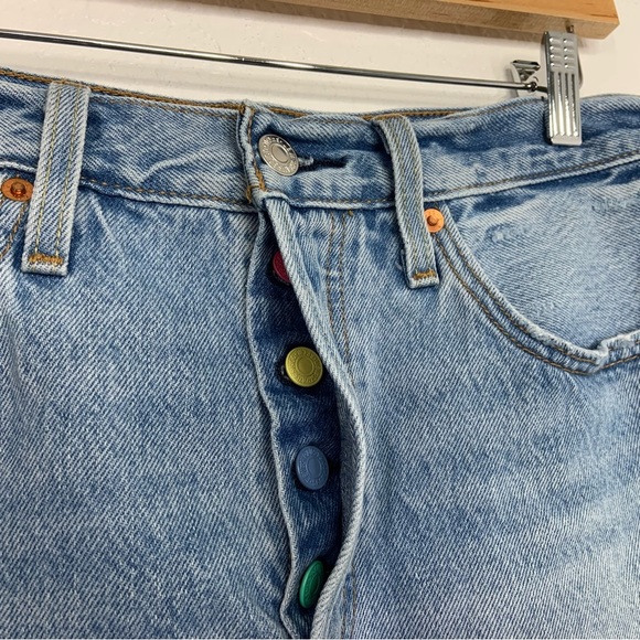 Levi's 501 Premium Women High Rise Denim Cut Off Shorts Sz 28 Rainbow Button Fly - Picture 4 of 10